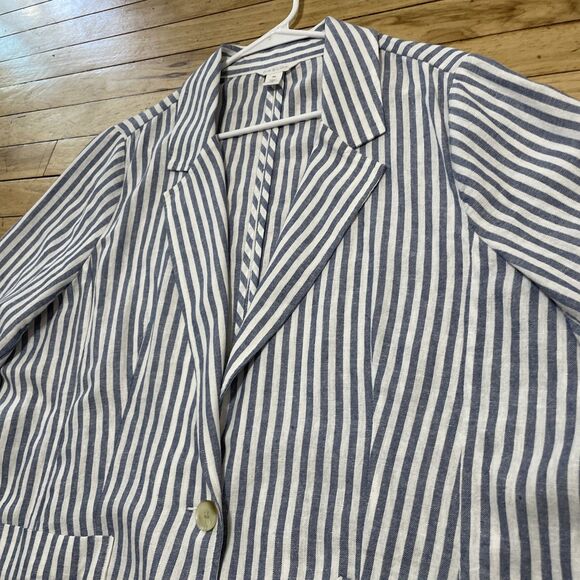 Caslon Linen Jacket Women XXL Blue White Striped Yacht Unstructured Blazer 2XL - Picture 5 of 16